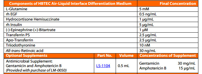 Human Bronchial Epiithelial Cells Differentiation Medium